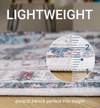 zesthome 8x10 Area Rugs,Stain Resistant Washable Rug,Ultra-Thin Rugs for Living Room,Bedroom,Non-Slip Backing Home Decor Large Area Rug (Blue,8'x10')