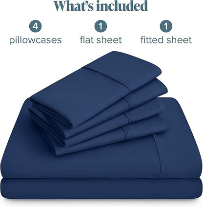 Bare Home Hotel Luxury Full XL Sheet Set, Extra Soft - 6 Piece Set - Deep Pockets - Easy Fit - Cooling & Breathable - Wrinkle, Fade, Stain Resistant - Includes 4 Pillowcases (Full XL, Dark Blue)