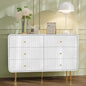 HLR Fluted 6 Drawers Dresser, 48'' Wide Modern Chest of Drawers with Gold Metal Handles,Dresser TV Stand, Wood Dressers & Chest of Drawers for Bedroom, Living Room, Hallway (White)