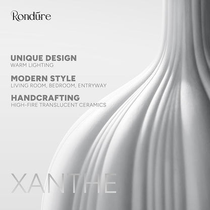 RONDURE 13.9" Modern Ceramic Table Lamp, Modern Bedside Lamps for Bedroom, Living Room and Nightstand, White Translucent Ceramic Shade, Warm Ambient Lighting, Home Decor