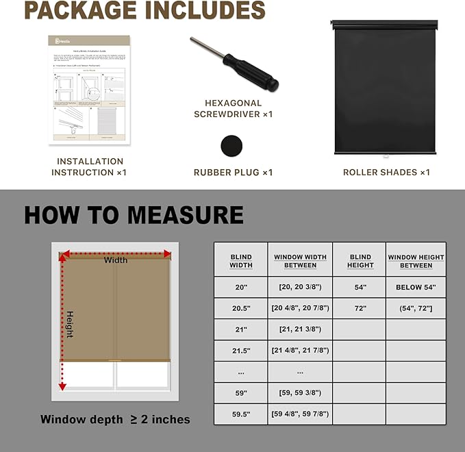 HESTIA No Drill Cordless Blackout Roller Shades Screwless Waterproof Shower Window Blinds, Auto-Retraction Easy Install Blind for Bathroom/Kitchen/Office/Exterior, Black, 45.5" W x 72" H