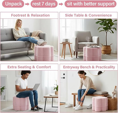 Tiita Floral Pouf Ottoman, Foot Stools Ottoman with Foam Chunk Filling, Puff Foot Rest for Couch, Living Room, Kids Room, Pink