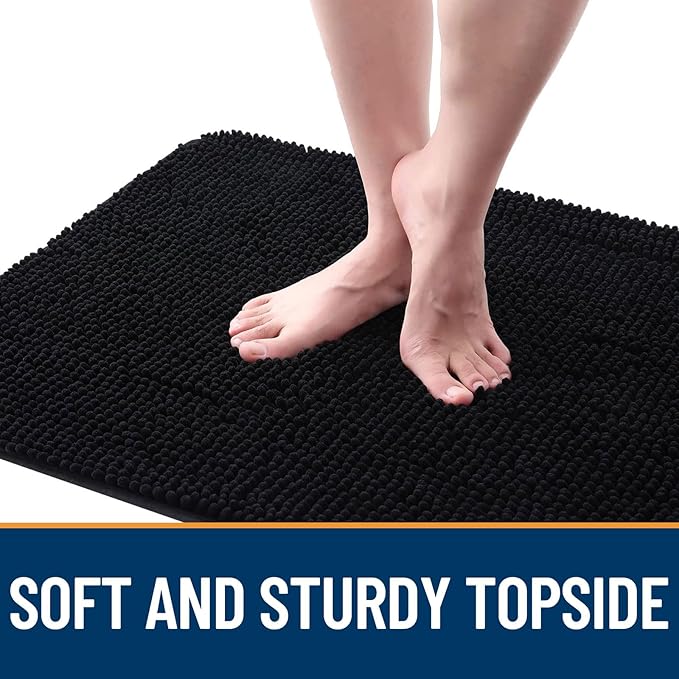 OLANLY Dog Door Mat for Muddy Paws 59x35, Absorbs Moisture and Dirt, Absorbent Non-Slip Washable Doormat, Quick Dry Chenille Mud Mat for Dogs, Entry Indoor Entryway Carpet for Inside Floor, Black
