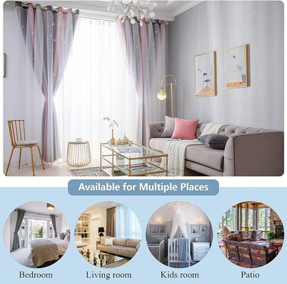Star Kids Room Curtains, 63 Inch Length, 2 Panels, Light Blocking, Nursery & Girls Style