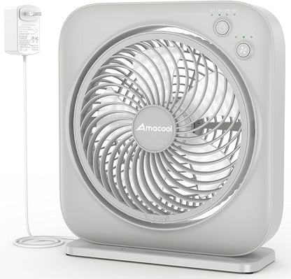 AMACOOL Table Fan, 12 inch Box Fan with 3 Adjustable Speeds & 8HRS Timer, Adjustable Angle Quiet Air Circulator, Desktop Fan for Bedroom Bathroom Kitchen Office, AC Adapter Included-Grey