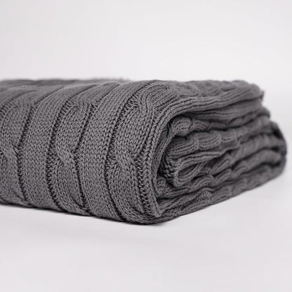 100% Cotton Cable-Knit Throw Blanket: 60" x 70", Ultra Soft, Breathable, All-Season Comfort & Versatility, Ideal for Couch, Bed, Travel and Gifting (Grey)