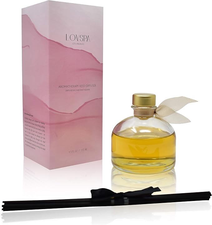 LOVSPA Reed Diffuser Set, Sandalwood & Amber Scented Oil Diffuser with Sticks, Home Fragrance Accessories for Bathroom Shelf Decor, Aroma Diffusers for Home or Office Fall Decor, USA Made