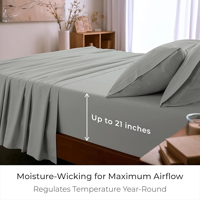 Mellanni Full Sheet Set - 6-Piece Iconic Collection Bedding, (Including 4 Pillowcases), 21-Inch Extra Deep Pocket, Easy Care, Ultra Soft, Cooling Sheets, Brushed Microfiber - Spa Mint