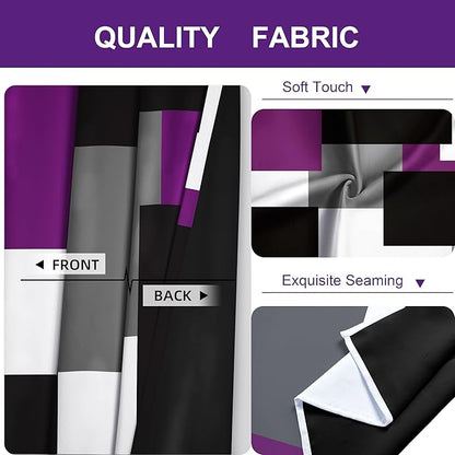 Purple 100% Blackout Curtains for Bedroom 45 inch Length 2 Panels Set Grey Modern Abstract Geometric Black Out Curtains Insulated Room Darkening Window Drapes for Living Room, 52Wx45L