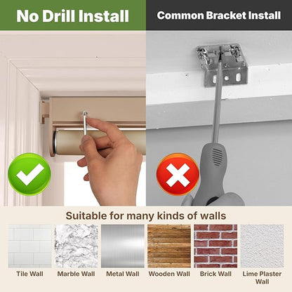 HESTIA No Drill Cordless Blackout Roller Shades Screwless Waterproof Shower Window Blinds, Auto-Retraction Easy Install Blind for Bathroom/Kitchen/Office/Exterior, Greige, 27.5" W x 54" H