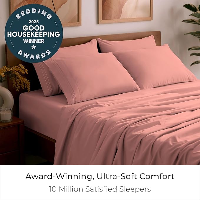 Mellanni California King Sheet Set - 6-Piece Iconic Collection Bedding, (Including 4 Pillowcases), 16-Inch Deep Pocket, Easy Care, Extra Soft, Cooling Sheets, Brushed Microfiber - Coral