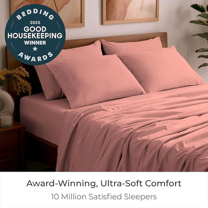 Mellanni Full Sheet Set - 6-Piece Iconic Collection Bedding, (Including 4 Pillowcases), 16-Inch Deep Pocket, Easy Care, Extra Soft, Cooling Sheets, Brushed Microfiber - Coral