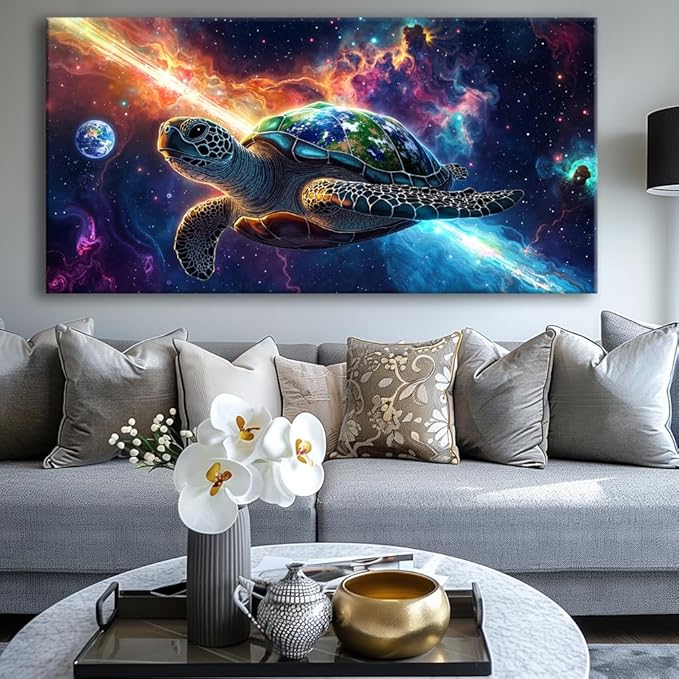 Huaaliunn Canvas Wall Art - Modern Turtle cosmic landscape Paintings for Living Room, Bedroom Wall Decor, Large Wall Art for Home or Office Decoration 75x150cm(30x60in)