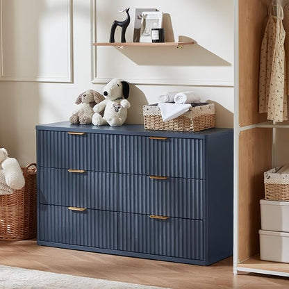 LEYAOYAO Fluted 5 Drawers Dresser Set of 2, 41" Tall Modern Chest of Drawers with Metal Handle, Curved Profile Dresser TV Stand, Wooden Drawer Organizer for Bedroom, Living Room, Hallway, Lightgrey