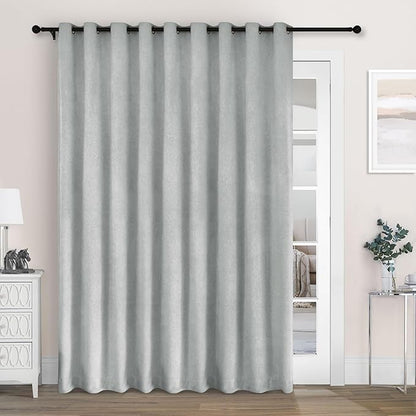 Macochico Extra Wide 100% Blackout Chenille Curtains 100" Wx102 L Thermal Curtains for Sliding Door Room Divider Living Room Bedroom Hotel Medium Gray Blackout Curtains Grommet with Tieback 1 Panel