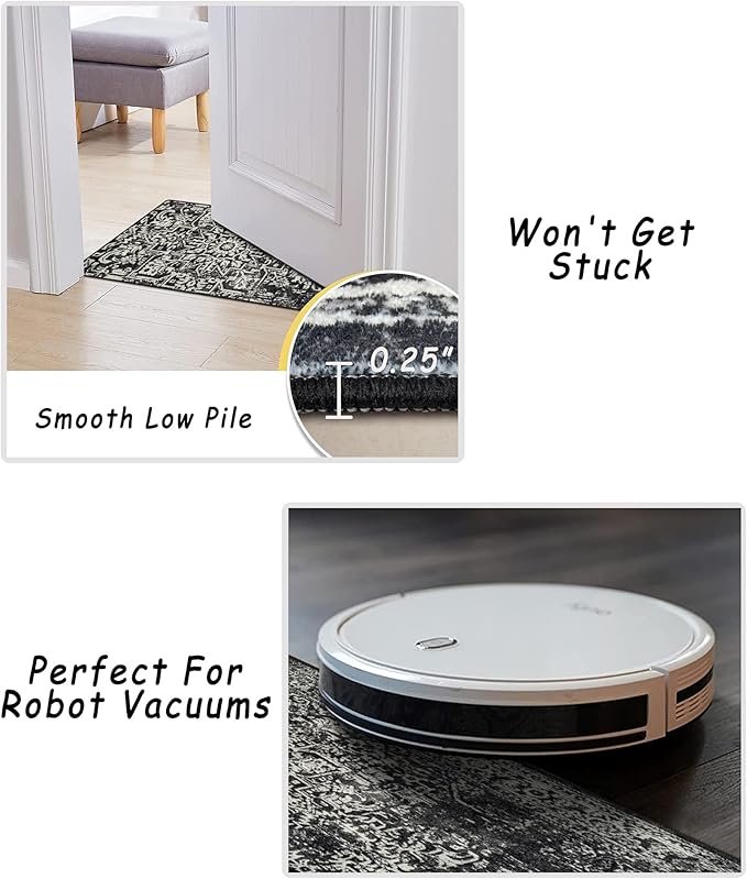 vivorug 4x6 Area Rugs, Stain Resistant Washable Rug for Living Room, Vintage-Inspired Black and White Rug