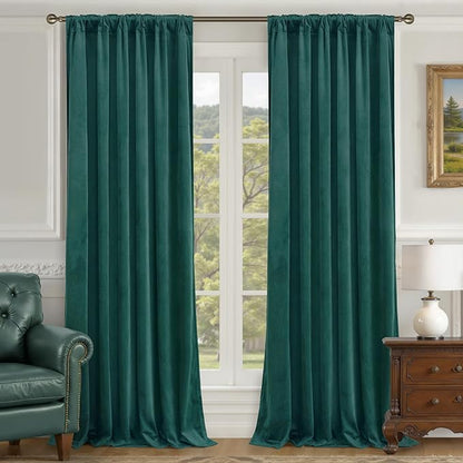 LAMIT Teal Velvet Curtains 108 Inch for Living Room, Luxury Thermal Insulated Room Darkening Panels Soundproof Back Tab and Rod Pocket Christmas Drapes for Bedroom/Hotel Hall, 2 Panels, 52 x 108 Inch