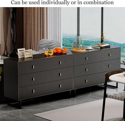 Modern Chest of Drawers with 6 Drawers,Deep Drawers,Clothes Organizer,Large Storage Cabinet for Living Room, Bedroom,Hallway,with Anti-Tipping Device,Black