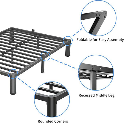 4 Inch Full Size Bed Frame, 3500Lbs Heavy Duty Metal Platform with Round Corner Legs Mattress Slide Stopper, Steel Slat Support No Box Spring Needed, Noise Free, Non-Slip, Easy Assembly