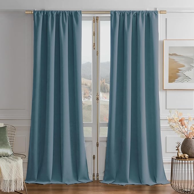 Joydeco Greyish Blue Velvet Curtains 108 Inches 2 Panels,Luxury Thermal Insulated Soft Curtains for Bedroom & Living Room, Room Darkening Velvet Drapes, Rod Pocket (52W x 108L)