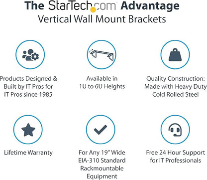 StarTech.com 5U Vertical Wall Mount Rack - 19in Low Profile Open Wall Mounting Bracket - Network/Server Room/Data/AV/IT/Patch Panel/Communication/Computer Equipment - w/ Cage Nuts/Screws, TAA