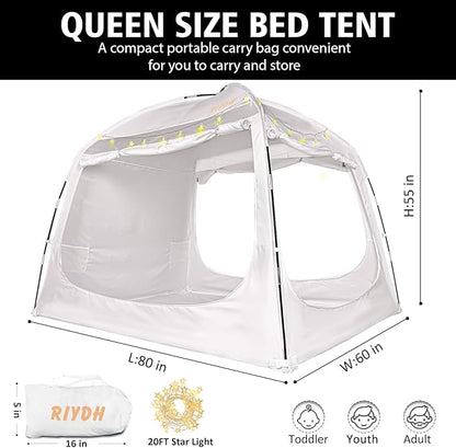 Bed Tent Bed Canopy Breathable 100% for Adult and Kids- Original Design Light Reduction 93% Sleeping Dream Tents Indoor Portable Big Space with String Light 3 Doors Twin Full Queen King Size