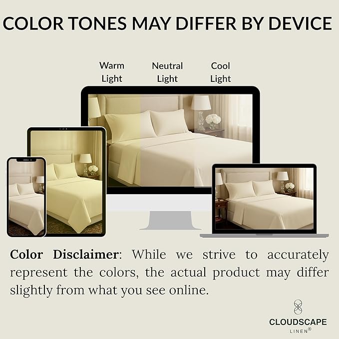 Cloud Scape Linen 100% Egyptian Cotton King Sheets Set – 400 Thread Count, 4-Piece Soft Hotel Quality Bedding Set,Deep Pockets up to 16”, Ivory