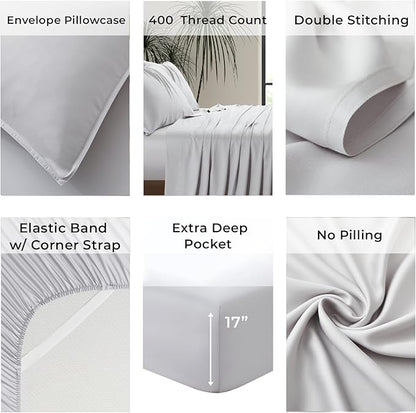 Split King Size Sheet Set | 2 Fitted Sheets for Sleep Number & Adjustable Beds | Organically Grown | Ultra Soft & Cooling |100% Viscose | 17" Deep Pocket [Dove Grey]