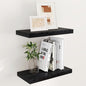 Floating Shelves 16 Inch Long, Wall-Mounted Bathroom Shelves Set of 2, 9.3 Inch Deep Shelf for Home Storage & Display, Wooden Deep Wall Shelves for Bedroom, Living Room, Kitchen, Black Color