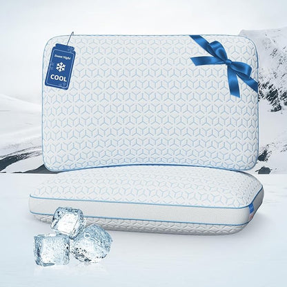 Sweetnight Cooling Pillows King Size Set of 2, Shredded Memory Foam Pillows 2 Pack for Hot Sleepers, Cold Bed Pillows for Sleeping, Washable with Removable Cover, Cool Night