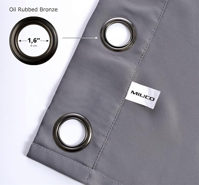 MIUCO 1 Pair Thermal Insulated Grommet 52-Inch-by-63-Inch Blackout Window Curtain Panels with 2 Tie Backs, Dark Grey