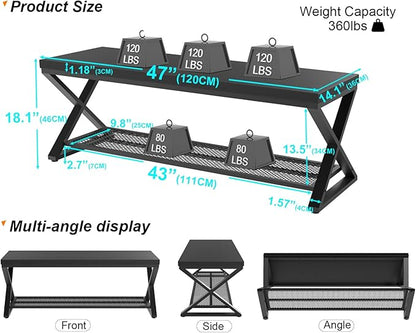 LVB Black Bench, Industrial Entryway Bench with Storage, Indoor Wood and Metal Storage Bench for Living Room Bedroom, Accent Shoe Rack Seating Bench for Hallway Foyer Entrance, Black Oak, 47 inch