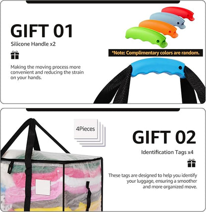 Moving Bags Heavy Duty Extra Large, Alternative for Moving Boxes & Moving Supplies,Clear Storage Bins with Lids, Plastic Packing Tote, Storage Bags for Clothes with Handles & Zippers(Clear, 12 Pack)