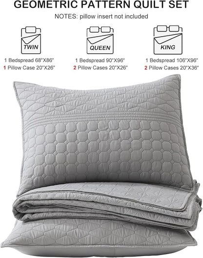 HORIMOTE HOME Grey Twin Size Quilt Set - Soft Microfiber Bedspread with 1 Sham, Lightweight & All-Season Geometric Coverlet for Cozy Bedding