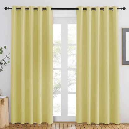 NICETOWN Paler Yellow Blackout Curtains 84 inch Length, Grommet Top Room Darkening Drapes for Bedroom Living Room, Light Blocking Window Covering for Privacy (W66 x L84 Inch, 1 Panel)
