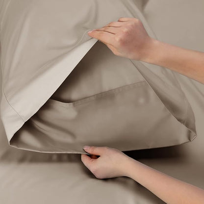 Bedsure California King Sheet Sets, Cooling Sheets, Rayon Derived from Bamboo, Deep Pocket Up to 16", Breathable & Soft Bed Sheets, Hotel Luxury Silky Bedding Sheets & Pillowcases, Simply Taupe