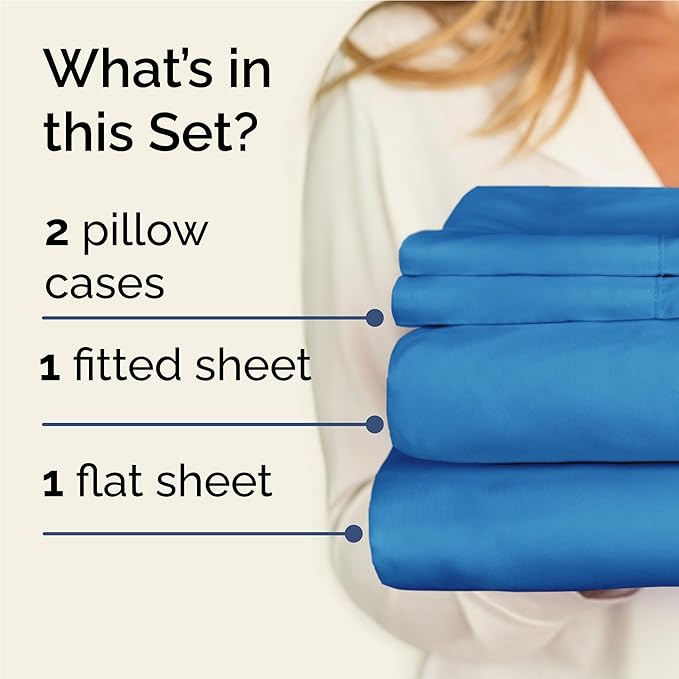 Twin XL 4 Piece Sheet Set - Cooling, Comfy & Breathable - Hotel Luxury Bedding, Includes Fitted Sheet for Women, Men, Kids & Teens - 1 Flat, 1 Fitted Sheet, 2 Pillowcases w/Deep Pockets - Denim Blue