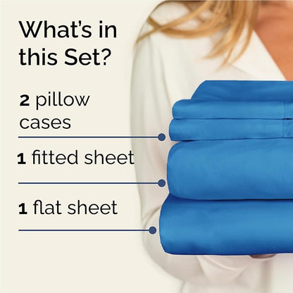 Twin XL 4 Piece Sheet Set - Cooling, Comfy & Breathable - Hotel Luxury Bedding, Includes Fitted Sheet for Women, Men, Kids & Teens - 1 Flat, 1 Fitted Sheet, 2 Pillowcases w/Deep Pockets - Denim Blue