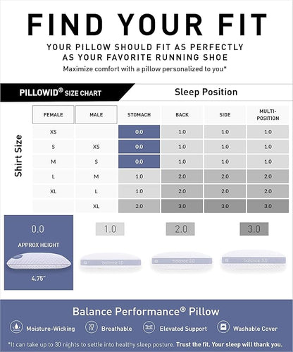 Bedgear Balance Performance Pillow – 0.0 - Moisture Wicking Bed Pillow for All Sleep Positions - Medium Firmness Bed Pillow - Washable Removable Cover – 20" W x 26" L x 4.75" H