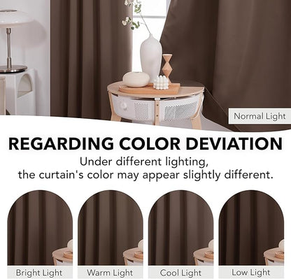 Deconovo Blackout Curtains, Thermal Insulated, W42 x L72 2 Panels, Back Tab, Machine Washable, Room-Darkening Drapes for Bedroom/Living Room Brown