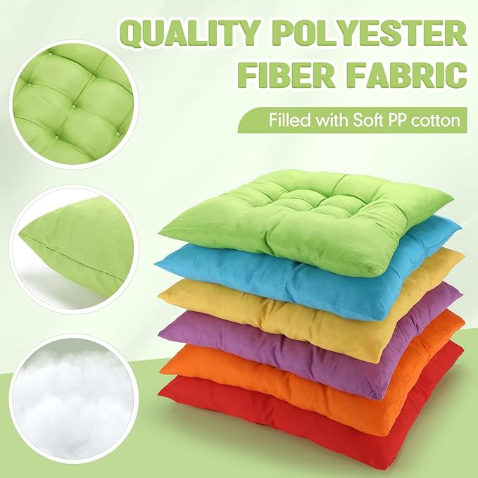 Geetery 12 Pcs Floor Pillows for Classroom Bulk Square Seating Cushions for Floor Chair School Kindergarten Reading Corner, 15.7'' Large Thick Meditation Cushions Yoga Nursery Daycare (Bright Color)