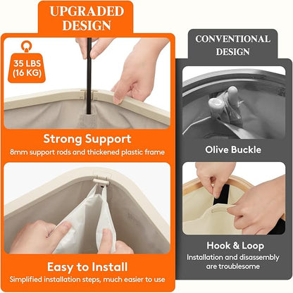 Lifewit 85L Laundry Basket with Lid, Large Laundry Hamper with Plastic Handles and Removable Bag, Foldable Tall Dirty Clothes Hampers for Laundry for Laundry Room, Bedroom, Bathroom, Dorm, Beige