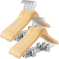 TOPIA HANGER Wooden Suit Hangers with Adjustable Metal Clips (20 Pack), Solid Smooth Wood Clothes Hangers, 360° Swivel Hook, Premium Pants Hangers for Clothes Coat, Jeans, Blouse-Natural, CT28N20