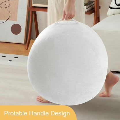 MeMoreCool Round Stuffed Pouf Ottoman Foot Rest, Floor Pouf Foot Stool with Soft Foam Chunk Filling, Small Round Ottoman Footstool Circle Footrest for Living Room, Off-White