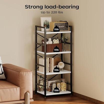 Homeiju 4 Tier Small White Metal Bookcase for CD/Movie/Book, Book Shelf Organization and Storage for Living Room, Kid's Room, and Home Furniture - 1018WH