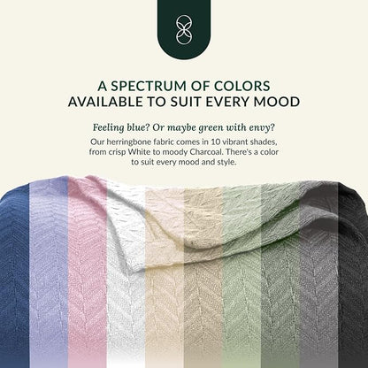 Cloud Scape Linen 100% Cotton Blanket Twin 68x92 White - Cozy Herringbone Weave, Fits Up to Twin XL Size Beds, Breathable Softness, All-Season Warmth, Winter Blanket, Bedding Gift Choice