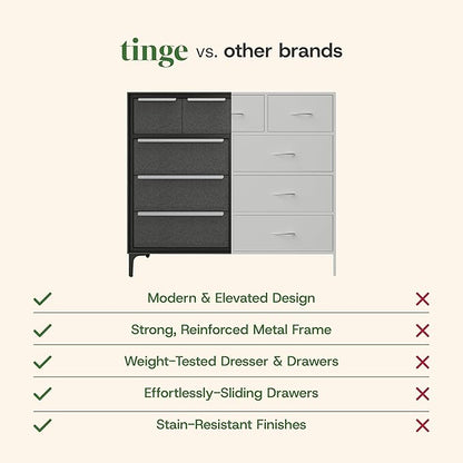 Naima Premium Fabric Dresser - Strong Metal Frame, 10 Spacious Sag-Proof Drawers with Sleek Metal Handles - Premium & Durable Storage Solution for Your Home (Charcoal)
