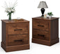 Giantex Farmhouse Nightstand Set of 2, Wood Bedside Table with 2 Storage Drawers, Compact Floor Night Stand, Walnut Accent Sofa Side Table for Bedroom