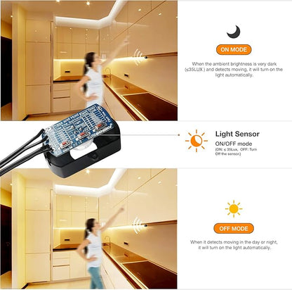 Sensky 19.7ft/6m Motion Activated LED Strip Light Kit Flexible LED Strip Motion Sensor for Bedroom, Gun Safe, Under Cabinet, Under Bed, Pantry, Kitchen, Stairway, Closet(Warm White 3000-3500K)
