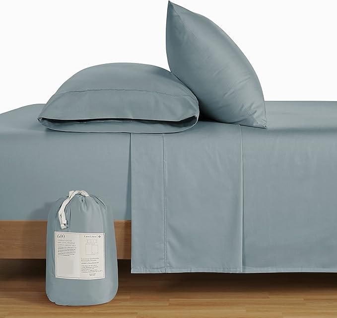 LANE LINEN 100% Cotton Bed Sheets – 600 Thread Count Cooling Sheets Queen, Durable Daily Use Bedding, Value Comfort for Night Rest, Hotel Sateen Finish, Snug Fit 15" Deep Pocket – Blue